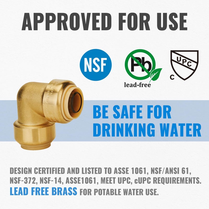 SUNGATOR PEX Elbow, 3/4-Inch Push Fit 90-Degree Plumbing Fitting Pipe Connector with Disconnect Clip, Push-to-Connect, Copper, CPVC, No Lead Brass (2-Pack) - Image 3